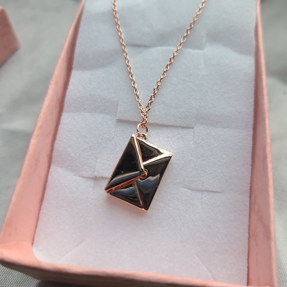 Rose Gold cute envelope necklace love note 16in - Picture 2 of 6